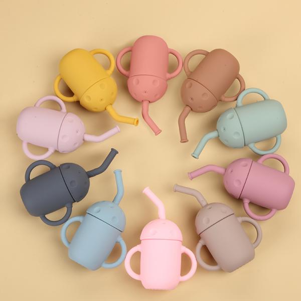 Leakproof Lid Silicone Straw Cup Double Handle 5oz Kids For Baby Over 6 Month