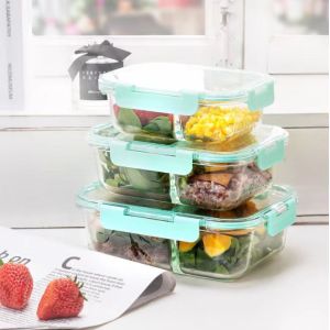 IKOO High Borosilicate Glass Meal Prep Container with Airtight Cool Lock Lid and Stackable Design
