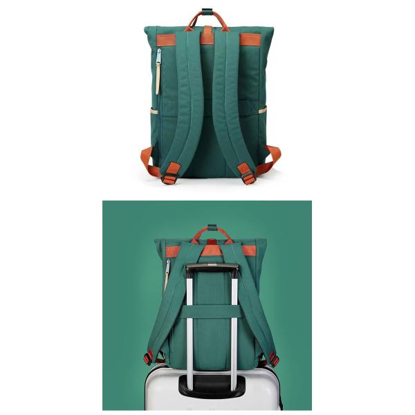Green 42cm Travel Laptop Backpack Expandable Roll Top Backpack Oxford OEM