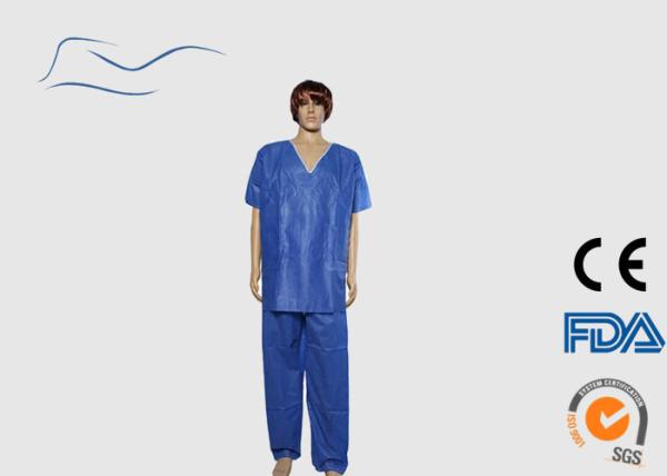 Waterproof Blue Disposable Lab Coats Non Woven Mateiral Around Neck Style
