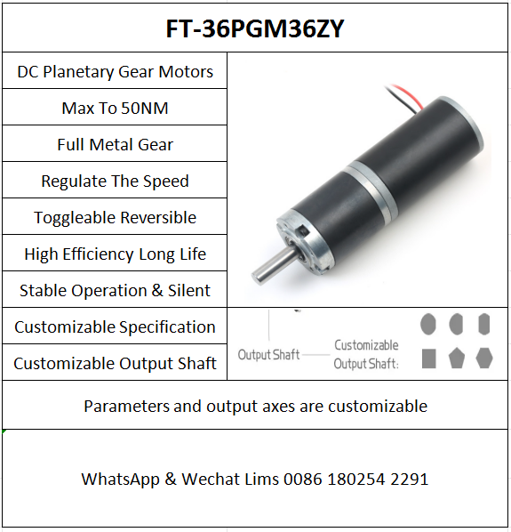 Customized ф36mm 12V 24V High Efficiency Planetary Gear Motor with Large Torque for Industrial Applications