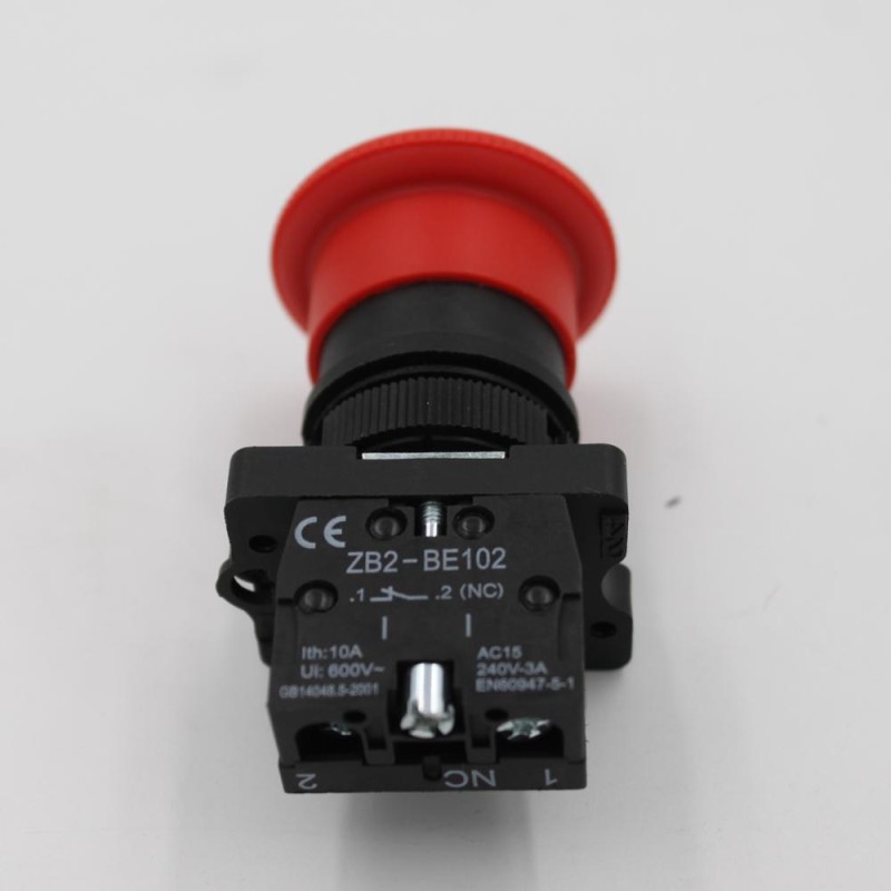 XB2-ES542 22mm Mushroom Head Push Button Switch Emergency Stop 10A Max. Current IP65 Level Plastic Brass Material 1NC
