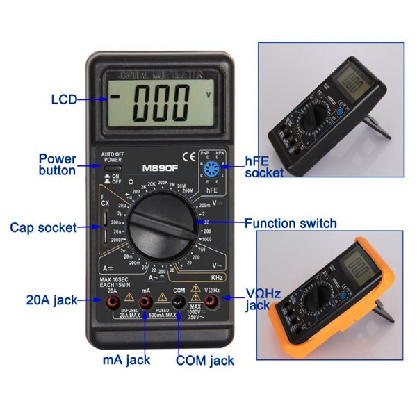 M890F Digital Multimeter with Large LCD Display Auto Power Off and Continuity Buzzer