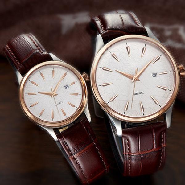 30M Waterproof Top Layer Cowhide Leather Couple Watch