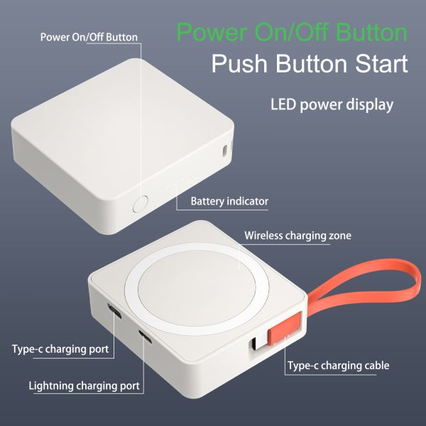 Wireless 3 In 1 Magnetic Cordless Power Bank 20W 5000mAh Portable Fast Charging Slim
