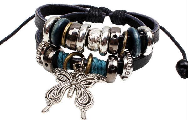 Handmade beaded jewelry butterfly bracelet braided leather bracelet Love