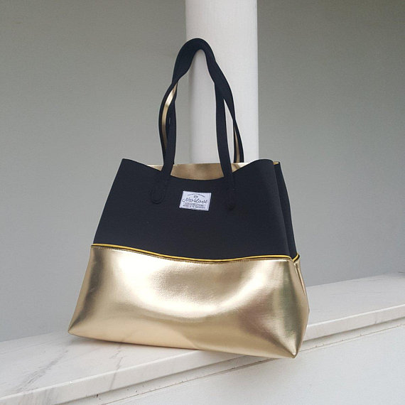 Gold Digger neoprene beach bag, travel pouch and tote bag with purse, summer bag, tote bag, vegan fashion
