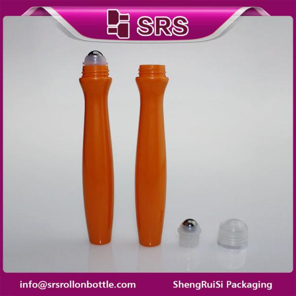 SRS high quality plastic orange color 15ml eye cream roller ball bottle