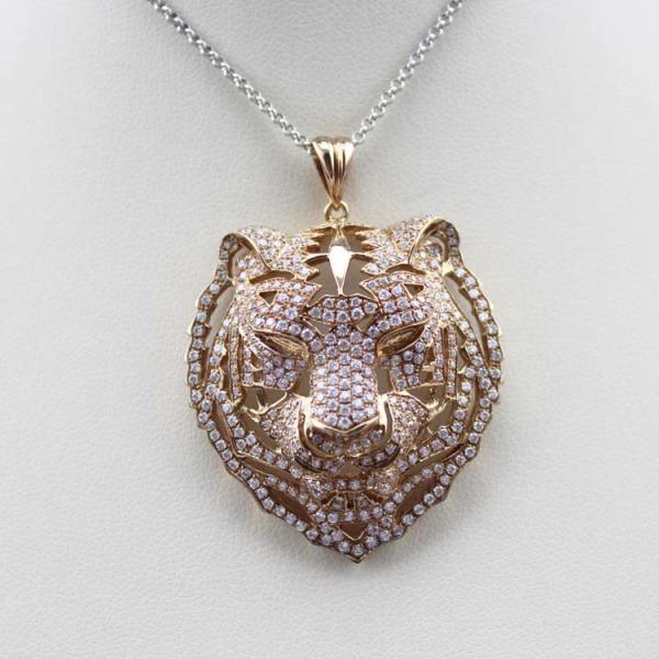 Women Fashion Jewelry 18k Rose Gold Silver Lion Style CZ Diamonds Pendant (SP1001)