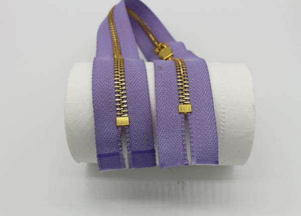 Two Way Brass Close End Purse Zippers 35cm Light Purple Tape For Luxury Handbag