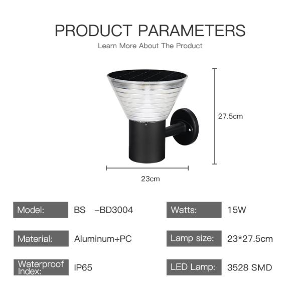 15W Aluminum Sconce Outdoor Garden Solar Light Wall Mounted With Mono Solar Panel