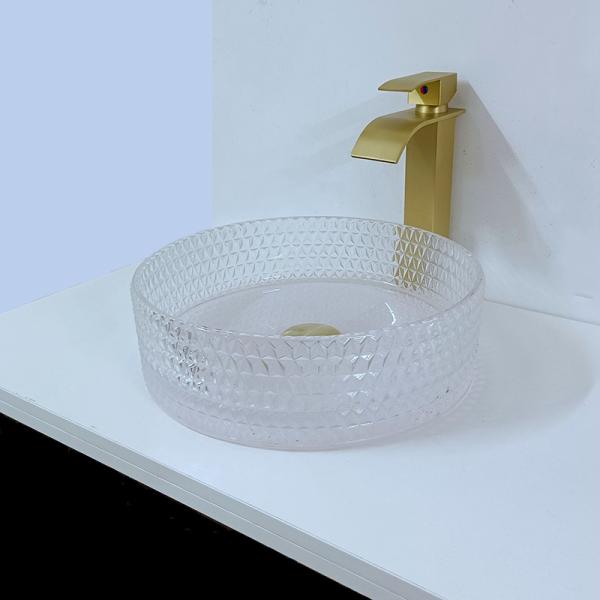 Clear Glass Vessel Sinks Crystal Diamond Table Top Round Wash Basin 395 * 395 * 120mm