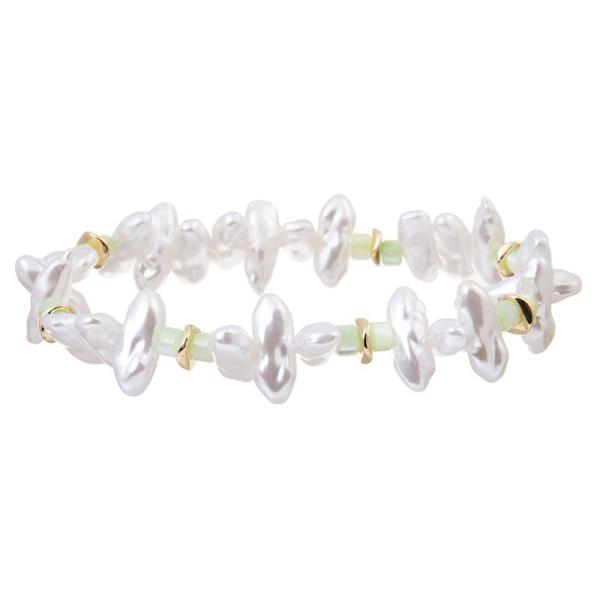 Unite Shape White Color Pearl Stretch Bracelet Statement Pearl Bracelet Gift