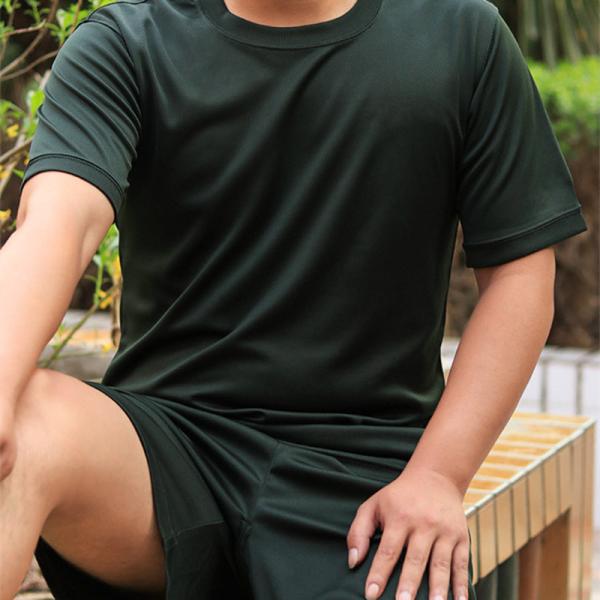 Green Military Training Uniform Polyester Cotton Round Neck Perspiration Wicking