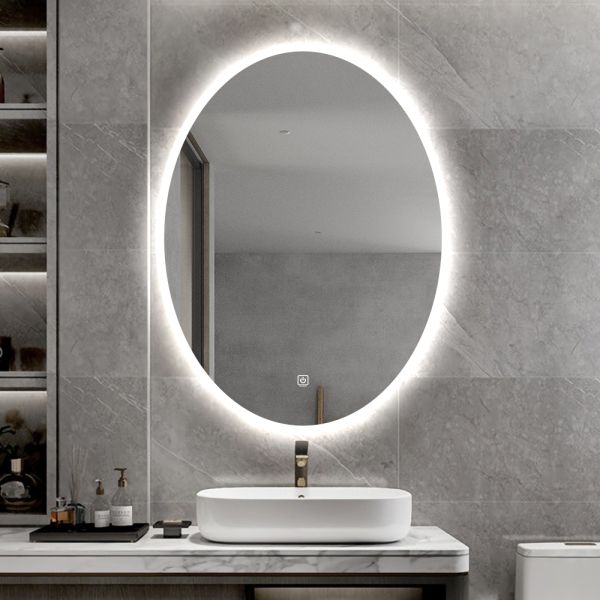 Round Polished Edge Bathroom Mirrors With LED Light Smart Touch Sensor