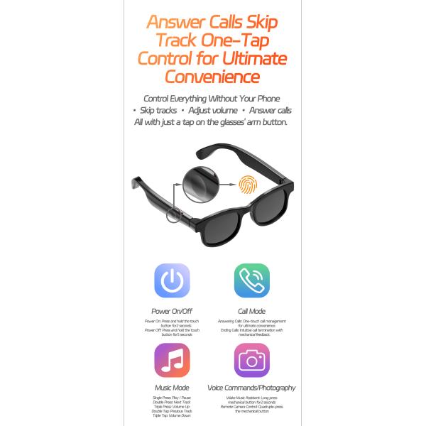 Master Chip 5656B3 Battery 150mA Smart Glasses Wireless Headphones Music Sunglasses For Men Women