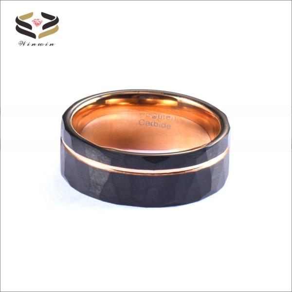 Dome Edges Tungsten Wedding Band 8mm Geometric Black And Rose Gold Plated