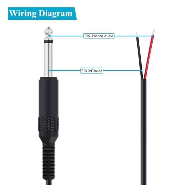 6.35mm 1/4 Inch TS 2 Ploes Jack Mono Male Audio Plug to Bare Wire Open End Cable for Microphone