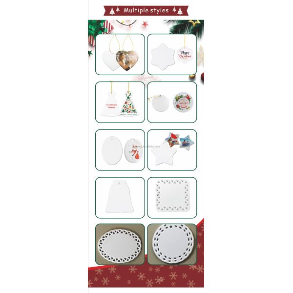 2025 Custom Logo Christmas Ceramic Ornaments Personalized Sublimation Blanks for Decorations Novelty Gifts