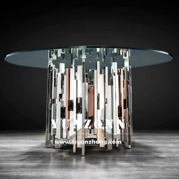 Dubai Collection Stainless Steel Wedding Cake Table with Glass Top Elegant Hotel Furniture Decor