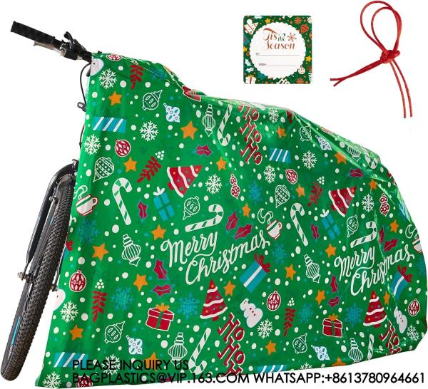 Christmas Bicycle Bag 60” X 72, Jumbo Gift Bag For Xmas Season, Large Bike Present Bag Gift Tags For Holiday Gift