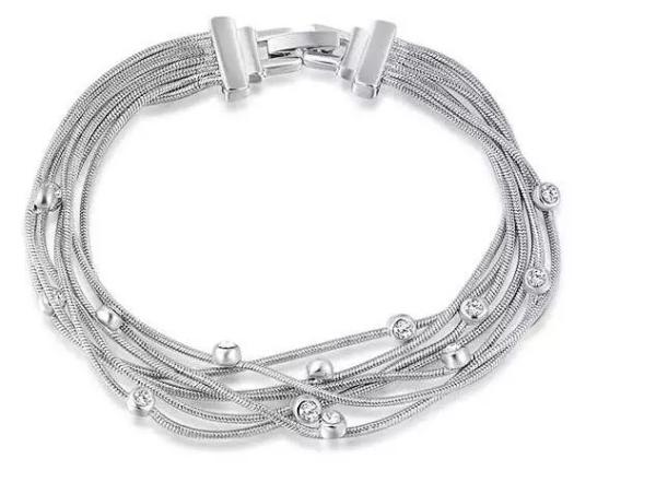 (B-123) Fashion Design Rhodium Plated Link Chain Bangel Bracelet for Women Gift