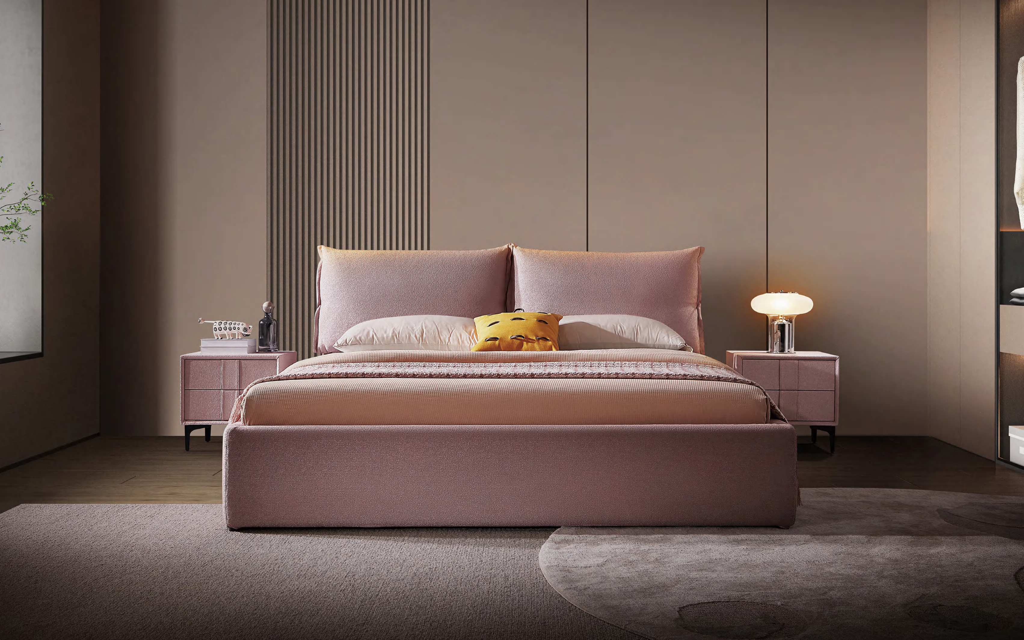 Italian luxury soft bag backrest fabric bed , hotel furniture
