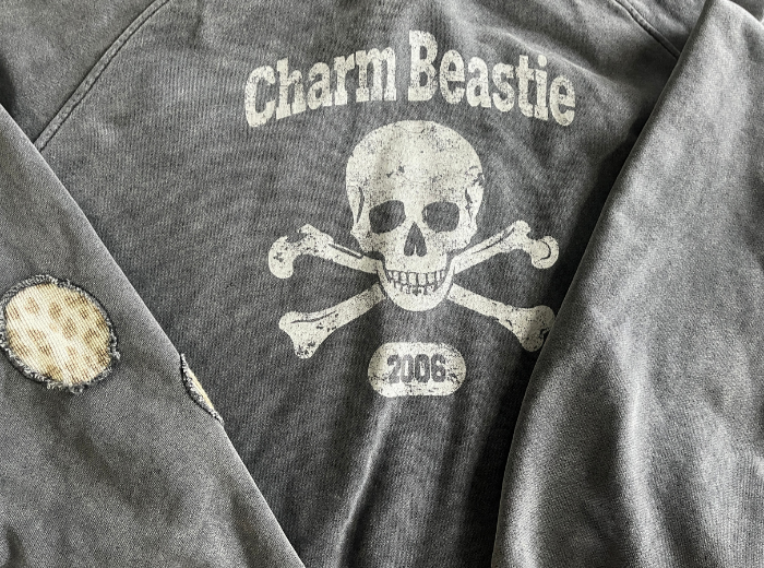 Skull Graphic Men's Heavyweight Hoodie Vintage Acid Wash Cropped Crewneck Sweatshirt