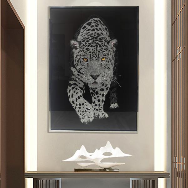 Modern Animal Leopard Wall Painting Crystal Porcelain Wall Art Custom Designs