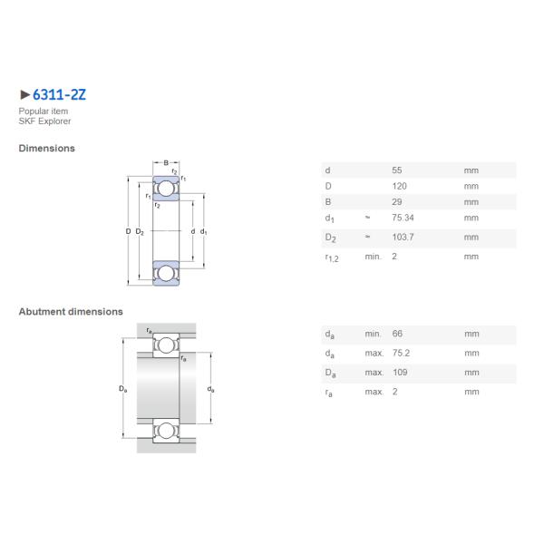 Double Seals 6311 2rs 2z Deep Groove Ball Bearing Long Life Low Noise 55x120x29mm