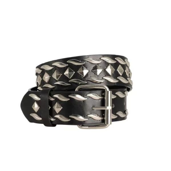 Willow Leaf Hardware Rivet Punk Dark Square Bead Belt Fashion Jeans Strap
