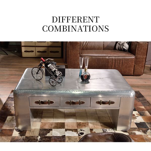 Foshan Factory Retro Industrial Loft Style Aluminum Coffee Table for Living Room and Hotel Handmade Durable