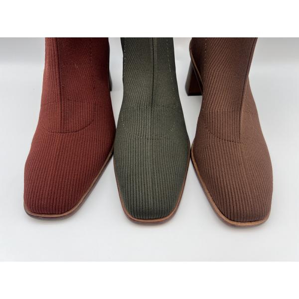 black soft knit with soft cow leather Womens Dress ankle Boots, real wood heel with spray