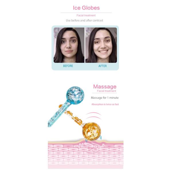 Borosilicate Glass 24K Gold Foil Ice Globes for Facial Massager to Reduce Puffiness Inflammation and Bags Under Eyes