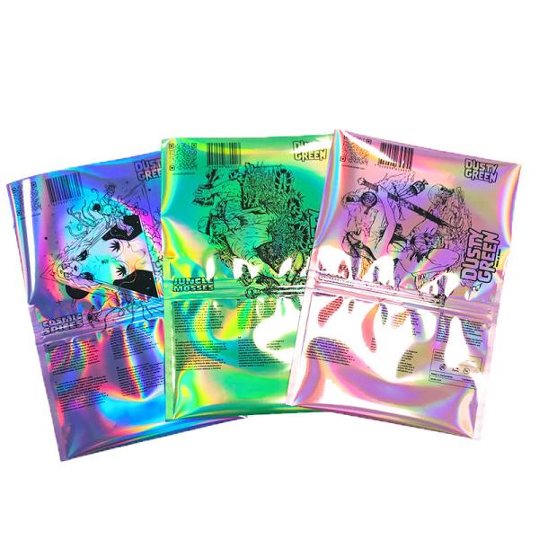Embalagem de tabaco brilhante embalado bolsa de ervas embalagem saco holograma laser personalizado