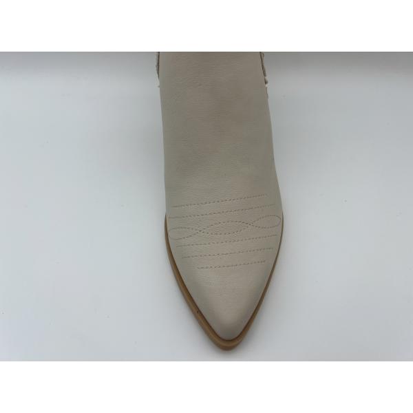 ODM Womens Leather Dress Shoes Small Studs Self Natural Stack With Abs Heel