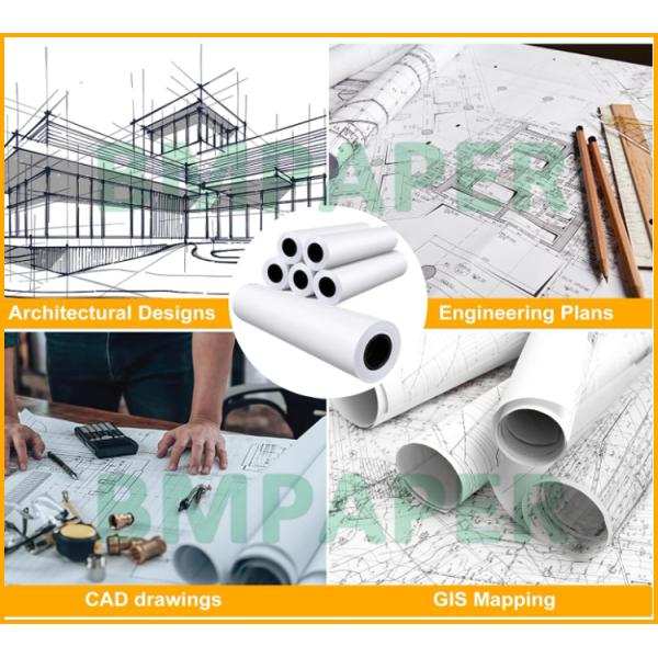 20# Простой белый бумажный ролик для широкоформатных струйных принтеров 24 дюйма х 150 футов