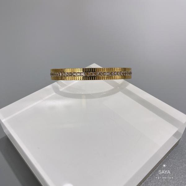 18K Gold Diamond Set Stainless Steel Bangle Narrow Edition Star Bracelet