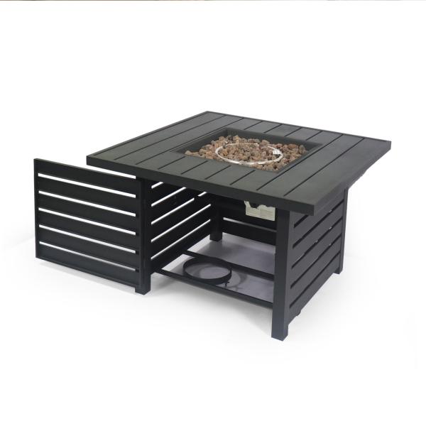 Garden Patio Outdoor Gas Square Fire Pit Black Ceramic Tabletop CSA
