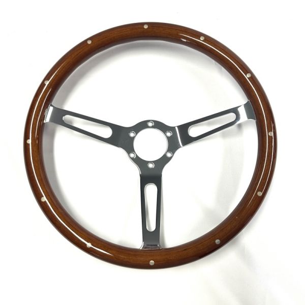 Riveted Mahogany Wood Steering Wheel 15 Inch For Automotive Restoration