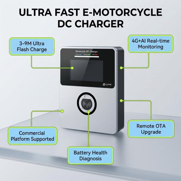 Electric Motorcycle DC Fast Charging Station with 3-9 Minutes Full Charge Smart Cloud AI Monitoring and Liquid Cooling