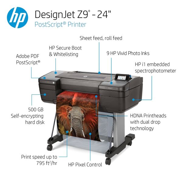 Wholesale Digital Large Format CAD  Printer Watermark Black H P Design Jet Z9 24 Inch Color Inkjet Printer