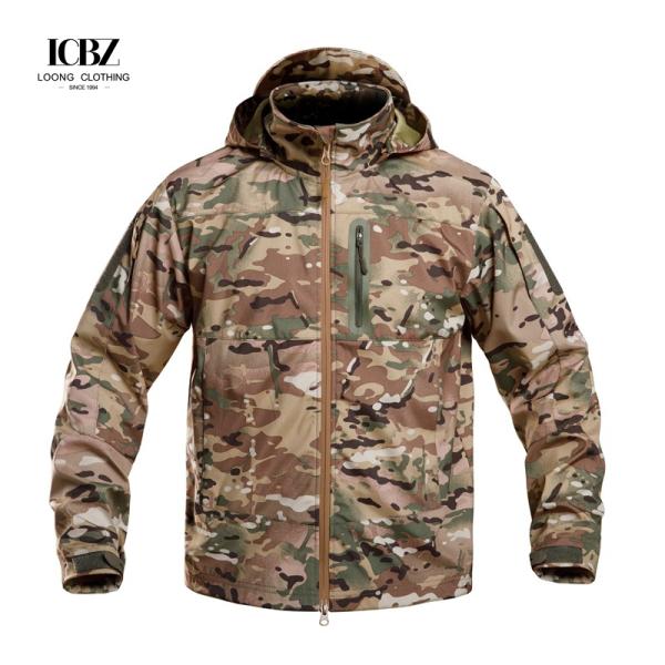 Chaqueta de combate táctica impermeable para hombres con capucha de invierno uniforme de abrigo de camuflaje sólido