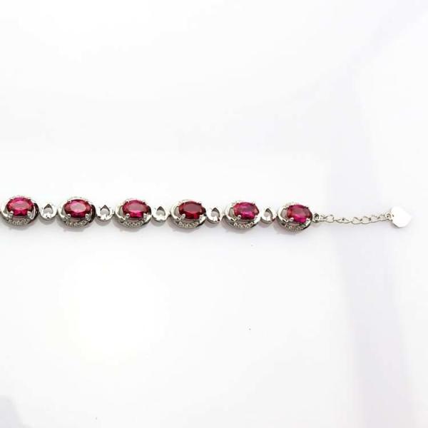Sterling Silver 5x7mm Oval Ruby Cubic Zircon Tennis Bracelet(B06PINK)