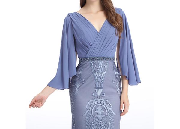 Fashion Ladies Half Sleeve Evening Dresses Mermaid Sleeves Applique Dress