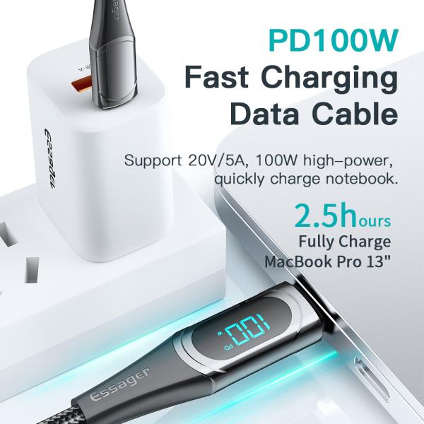 Digital Display PD QC3.0 Type C To Type C USB Cable 20V/5A 100W For Mbk Xiaomi