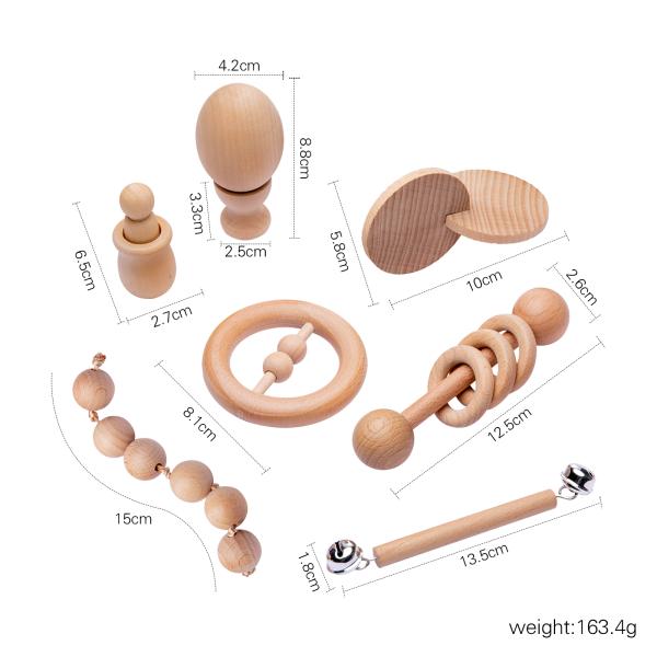 График простукивает 7Pc деревянное Teether для кольца прорезывания зубов младенца деревянного