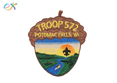 100% Full Embroidery Designs Patches , Pine Cone Shape Boy Scout Shirt Patches