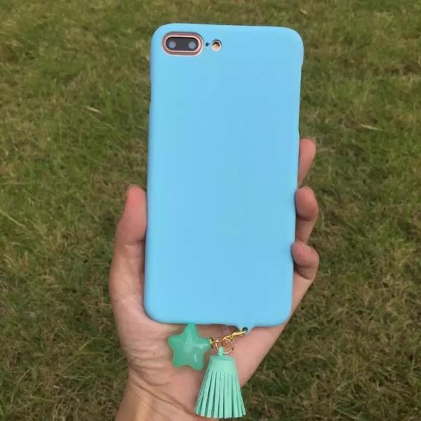 Hard PC Simple Solid Candy with Star Tassel Strap Color Cell Phone Case Cover For iPhone 7 6s Plus