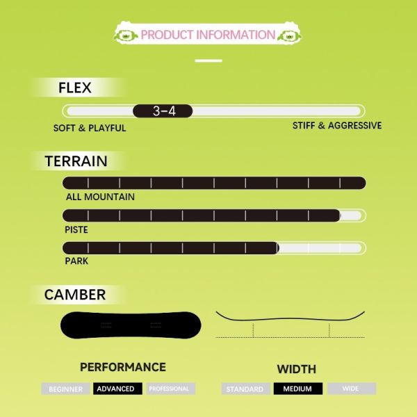 Flex 4 to 6 Sandwich Construction Fiberglass Snowboard Kids Professional All Mountain Resort Custom Collection